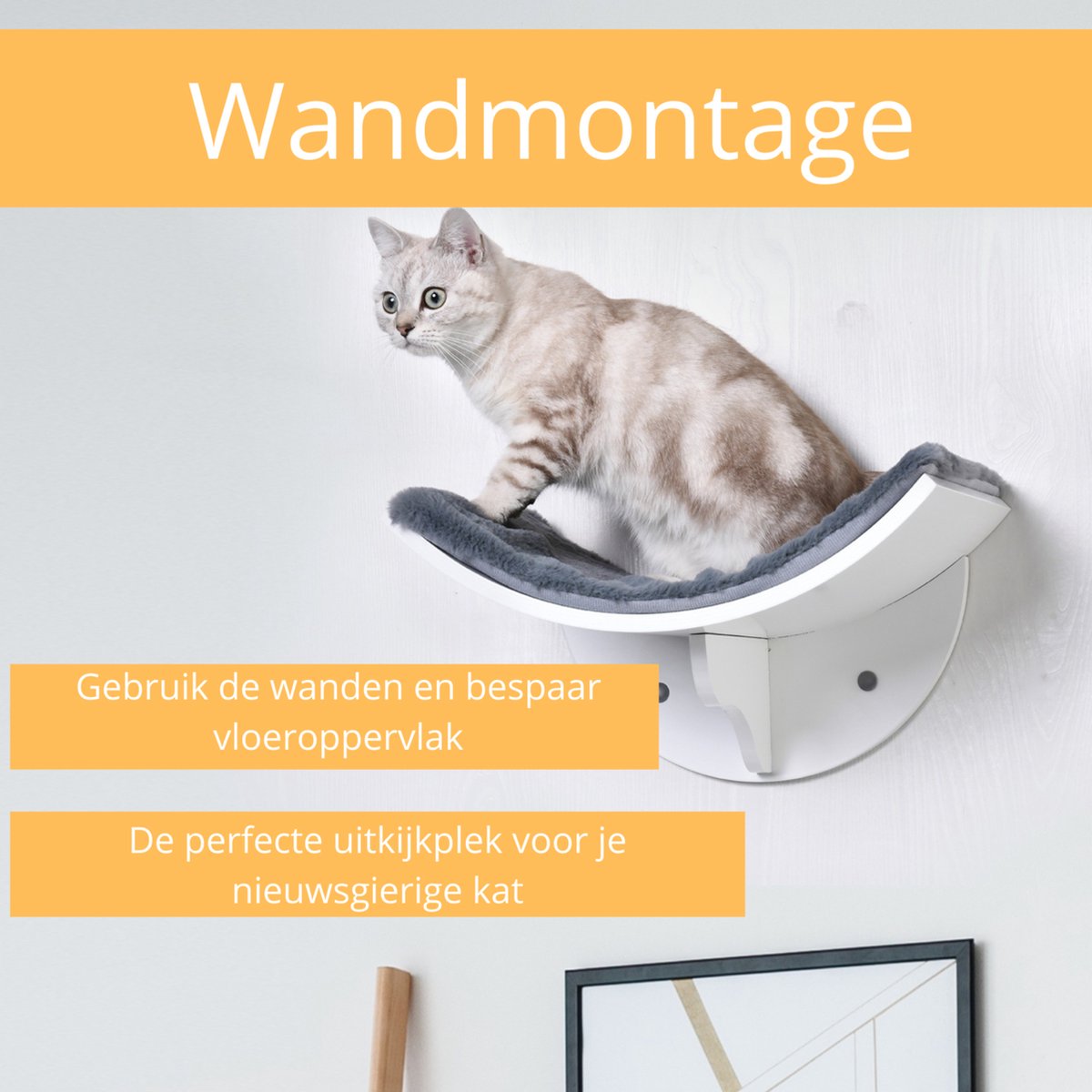 Merkloos Paws And Claws - Cat Shelf – Hangmat Kat – Kattenplank - Kattenbed - Wasbaar – Wandmontage – MDF - Wit