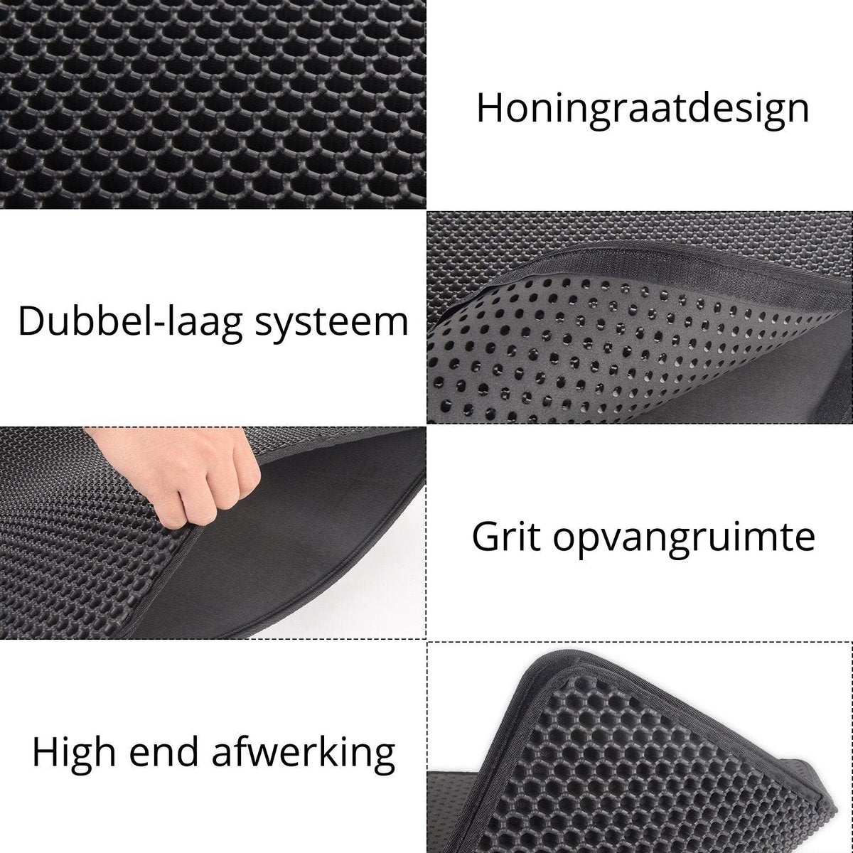  Behave Kattenbakmat - Dubbele Laag - Honingraatdesign - Waterdicht - Katten Grit Opvanger - Schoonloopmat - Kattenbak Mat - Zwart - 45*60 Cm