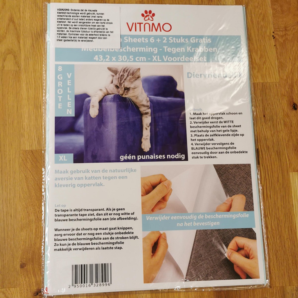  Vitamo™ Katten Anti Krab Training Sheets 6+2 Stuks Gratis - Meubelbescherming - Krabben - Diervriendelijke Trainingstape - Tegen Krabschade - Géén Punaises Nodig - Plakt Aan Beide Zijden - Transparant En Extra Groot - XL Vellen