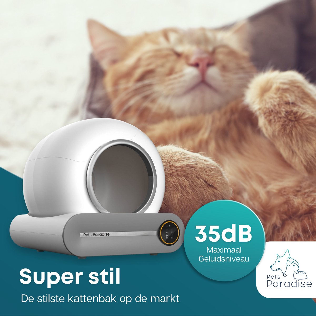  Pets Paradise - Zelfreinigende Kattenbak - Automatische - Elektrische - Scoopfree - Robot Kattenbak - 35dB