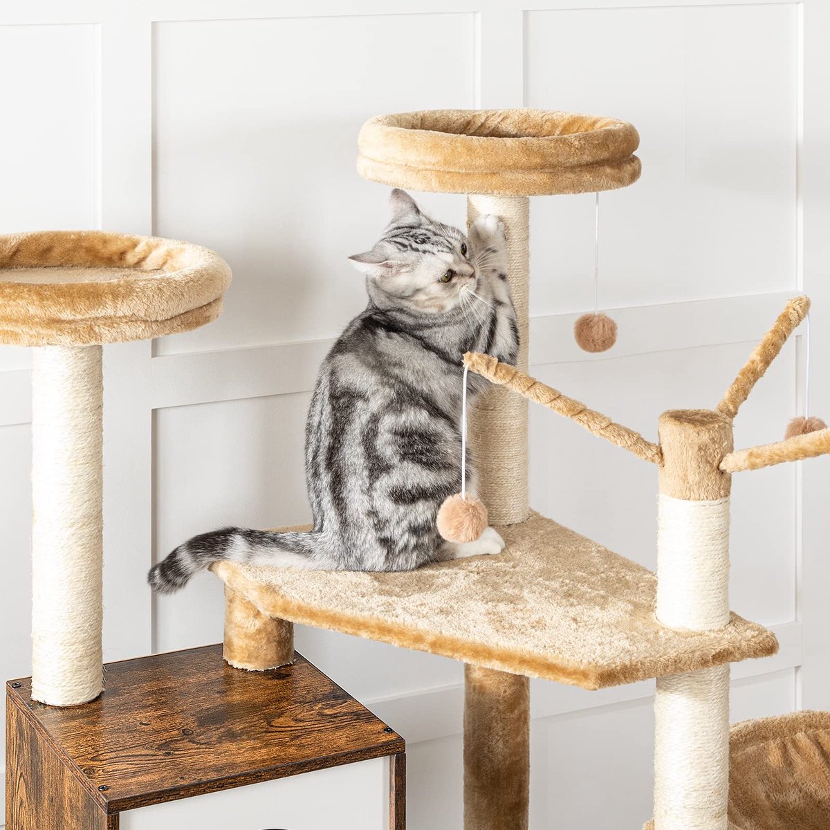  IN.HOMEXL All-In-One Kattenmeubel Alba - Krabpaal Met Kattenbak - Hangmat Mand Katten Huis - Kattentoiletmeubel - Bruin - 70x132x48cm
