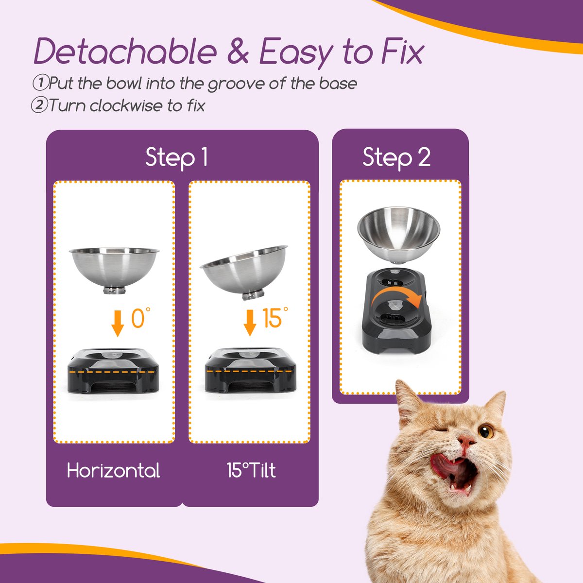  Nobleza Katten Voerbakjes - Ergonomische Dubbele Voerbak - Anti Braak Voerbak Voor Katten - Zwart - Dubbel - RVS