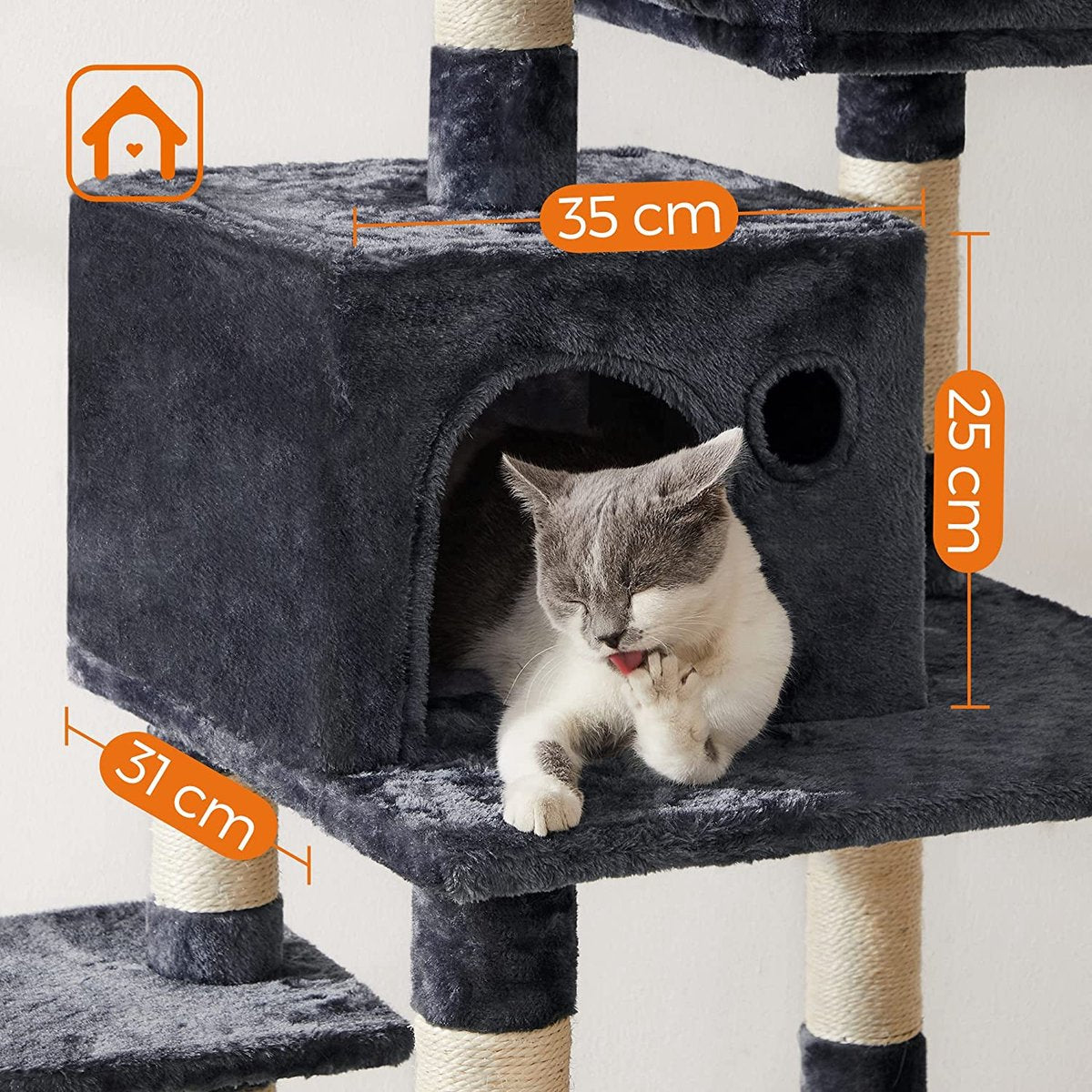  Krabpaal Voor Katten - Kattenboom - Met 2 Uitkijkplateaus - Grijs