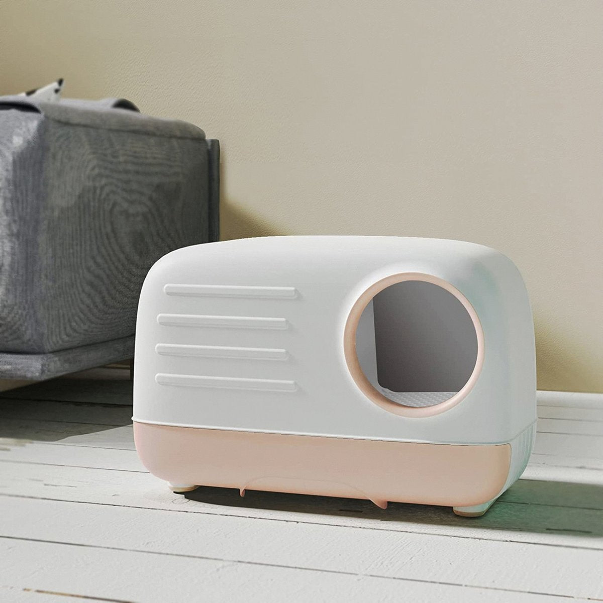 Merkloos PETLUX® XL Kattenbak Retro Design Met Lade, Schep En Opbergruimte - Grote Kattenbak - Kaki
