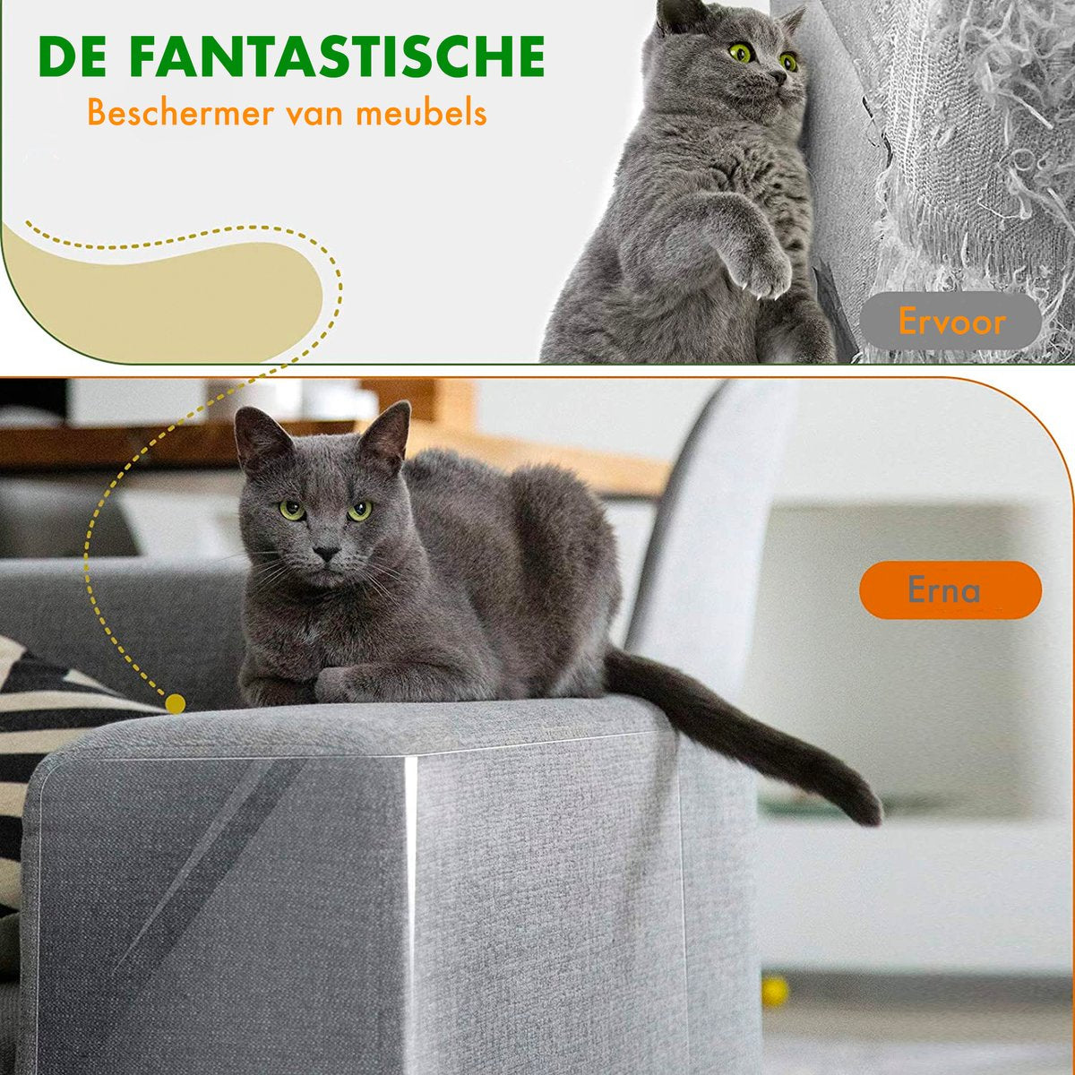  DynaBright Anti Krab Vellen Voor Kat En Hond - 8 XL Vellen – 43.2 X 30.5cm - Tegen Krabben – Bank Bescherming – Meubelbescherming – Krabpaal Voor Katten – Anti Scratch – Transparant - Plakfolie