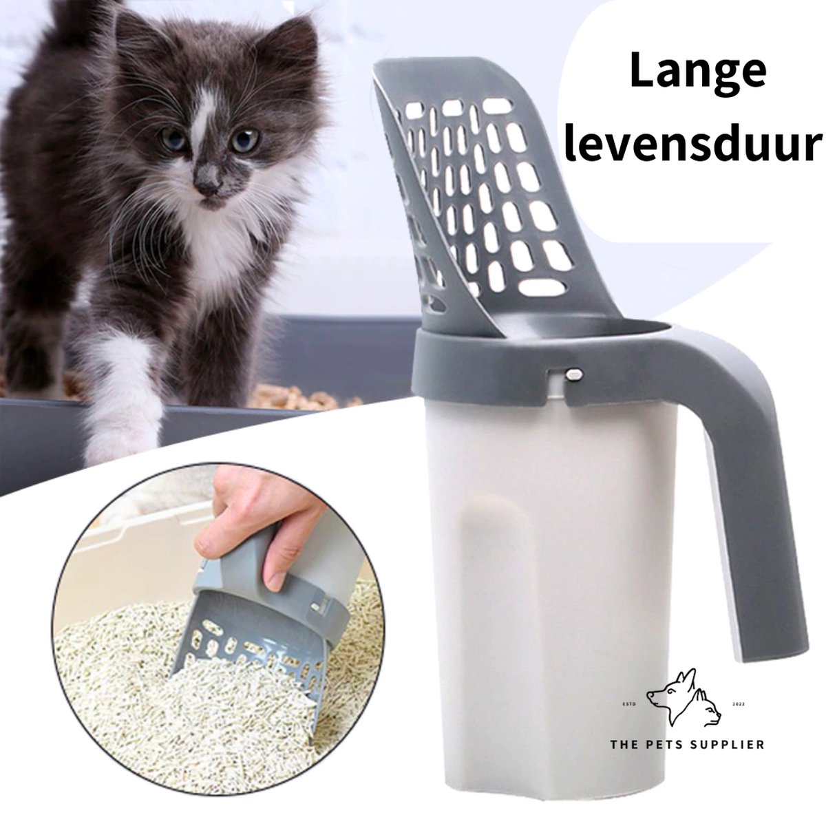  The Pets Supplier - Kattenbak Schep - Kattenbakschep Met Opvangbak - Kattenbak Grind - Kattenzakjes