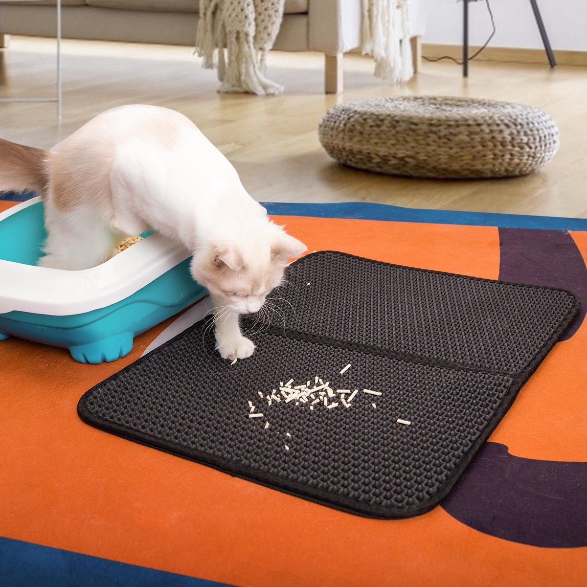  Nobleza Kattenbakmat - Kattenmat Met Filter - Kattenbak Accessoires - Grit Opvanger - 3 Lagen - Waterdicht - 60x45 Cm - Opvouwbaar - Zwart