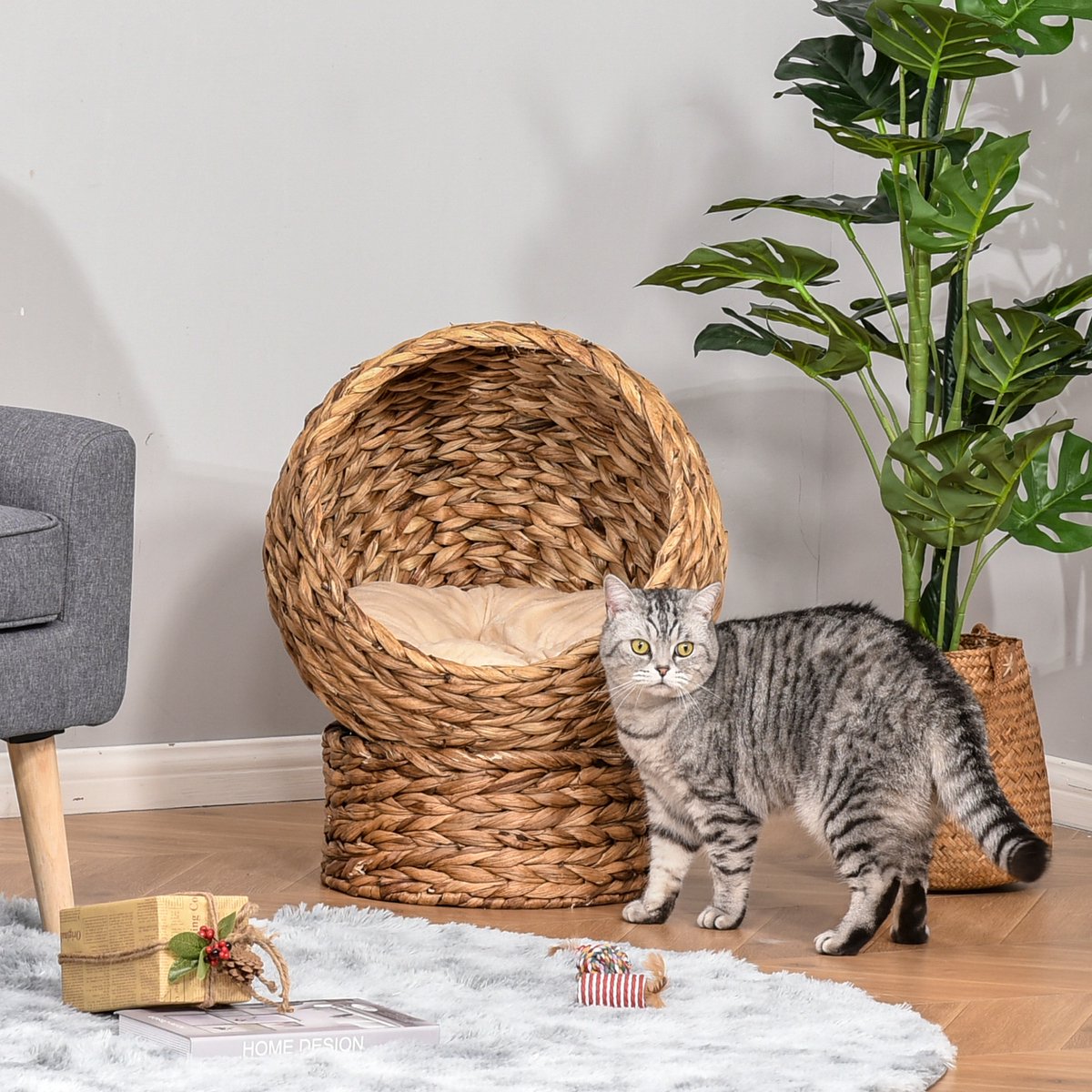  PawHut Kattenmand Rotan Kattennest Kattenbed Met Kussen Huisdierbed Bruin D30-104