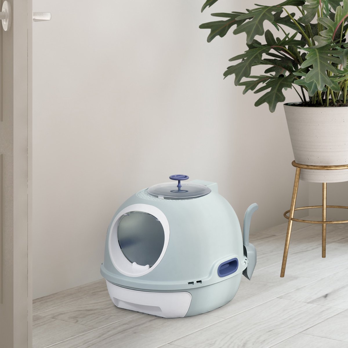  PawHut Kattentoilet Kattenbak Dakraam Bodembak Schep Draagbaar PP ABS D31-012