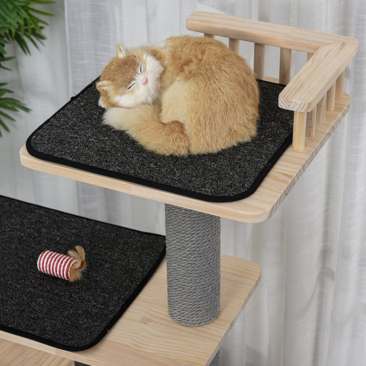  PawHut Kattenboom Met Loopwiel Krabpaal Met 4 Verdiepingen Kattenhuis Met Sisalpalen Massief Hout D30-303