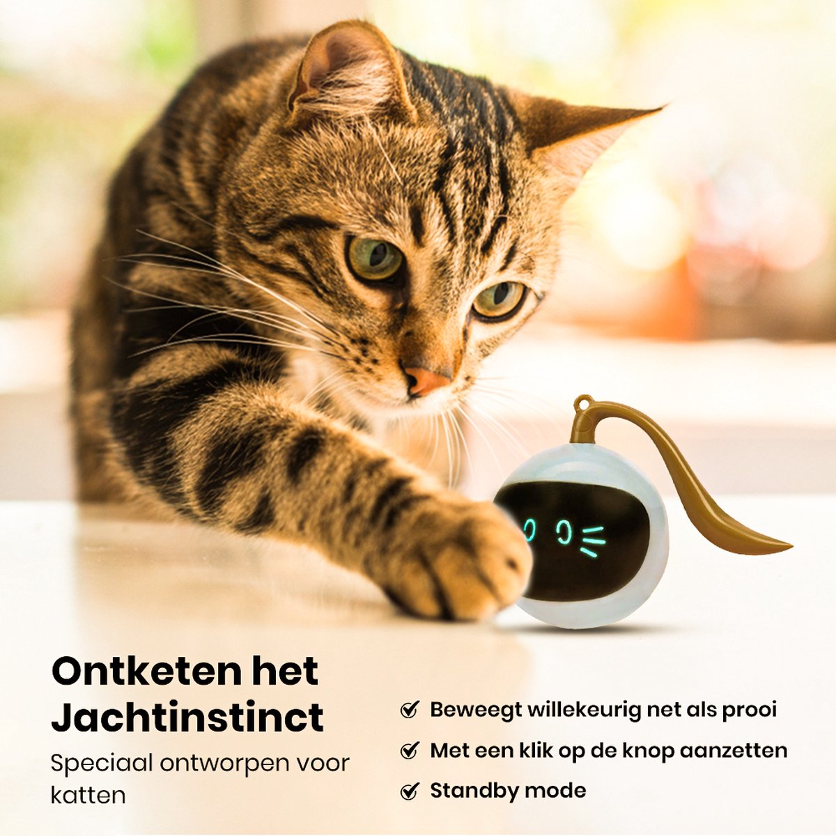  Otiume Slimme Katten Speeltje - Interactieve Zelf Rollende Bal Voor Katten - Kattenspeeltjes -Speelgoed Voor Dieren - USB Oplaadbaar