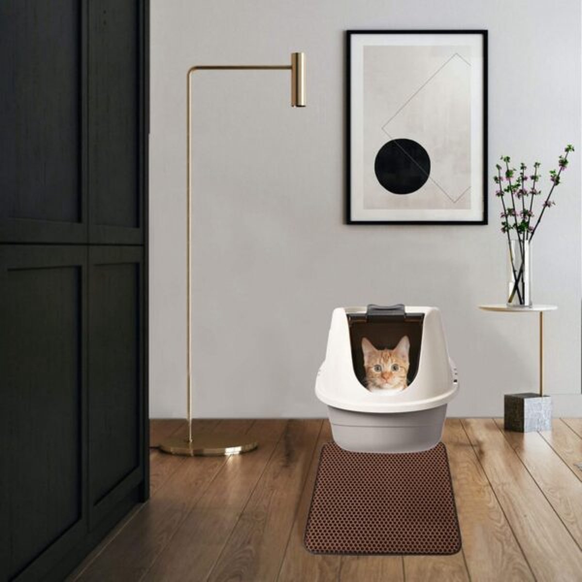  IGOODS - Kattenbakmat Met Filter - 45 X 60 - Waterdicht - Dubbele Laag - Bruin