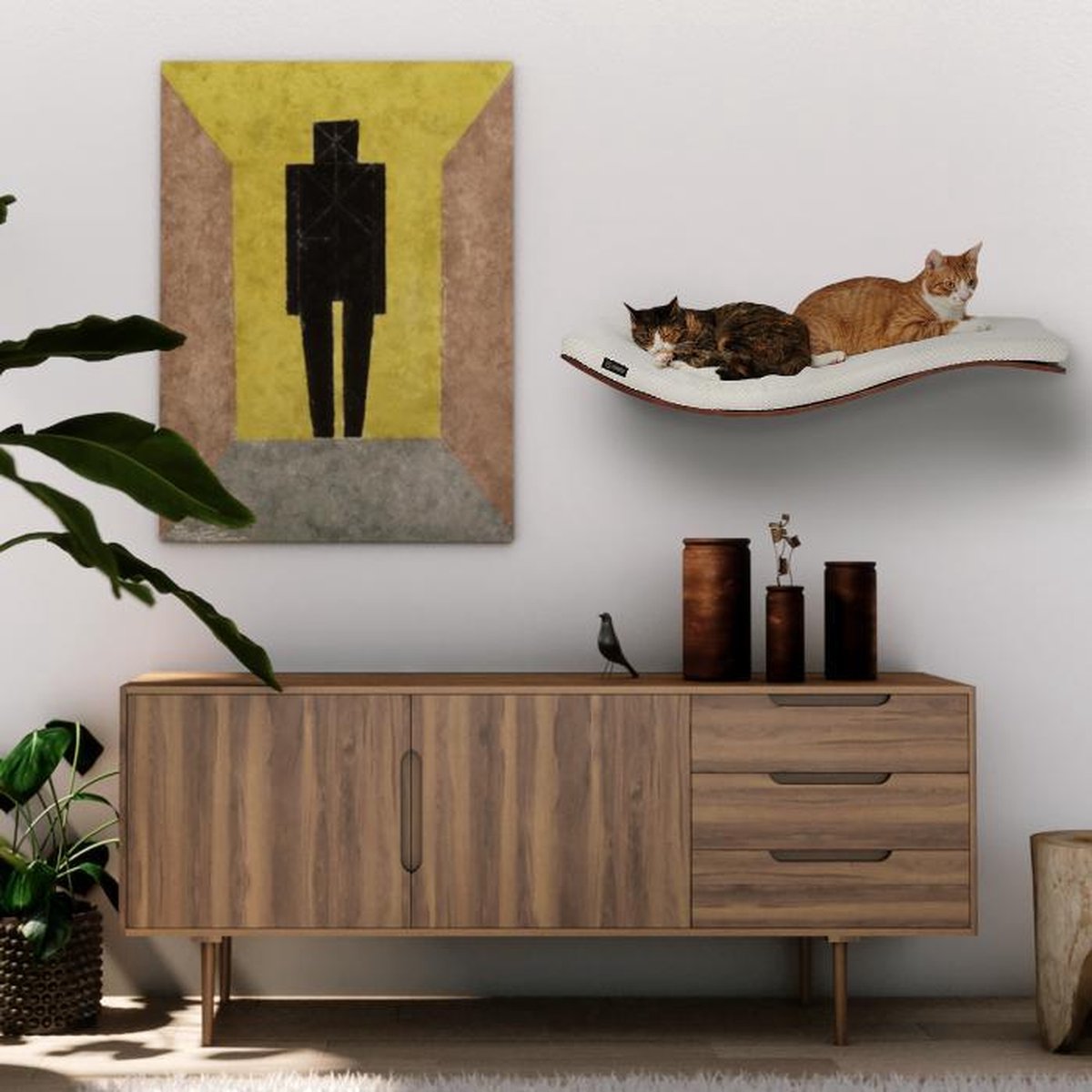  COSY AND DOZY Cat Shelf Deluxe WIT – Hangmat Kat – Maple Hout - 90 X 41 Cm - Kattenplank - Katten Muur