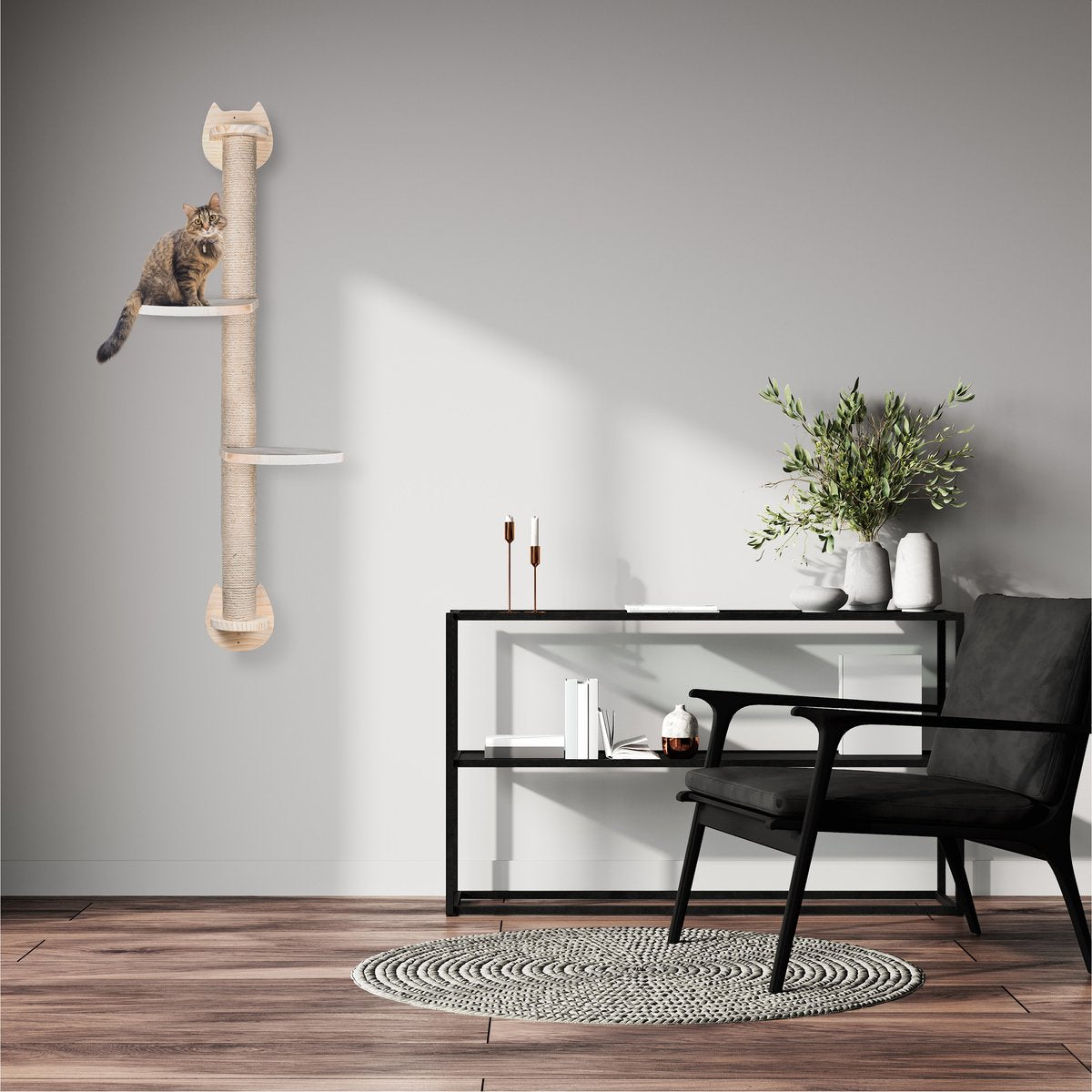  Katten Klimmuur - Krabpaal - 2 Plateaus - Katten Klim Wand - Muur - Klimmuur Kat - Voor Grote Katten - Klimwand - Complete Set