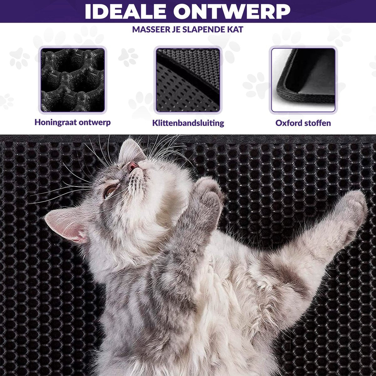  Kattenbakmat - Schoonloopmat - Katten Grit Opvanger - Kattenbakvulling - Waterdicht - Dubbele Laag - Honingraat - 40 X 50 Cm - Zwart