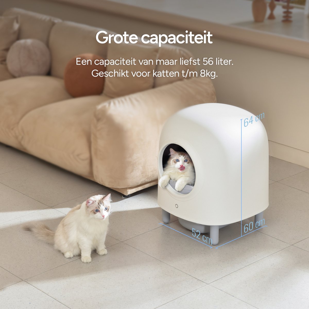  Petree Cube - Zelfreinigende Kattenbak - Automatisch - Bedienen Via De App - Katten - Anti-geur - 60 X 52 X 64 Cm