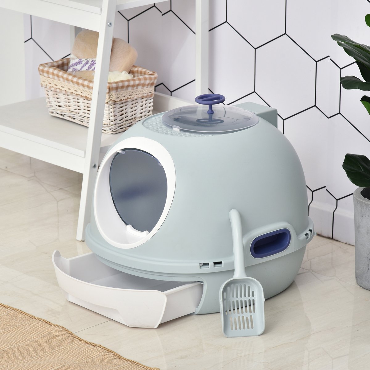  PawHut Kattentoilet Kattenbak Dakraam Bodembak Schep Draagbaar PP ABS D31-012
