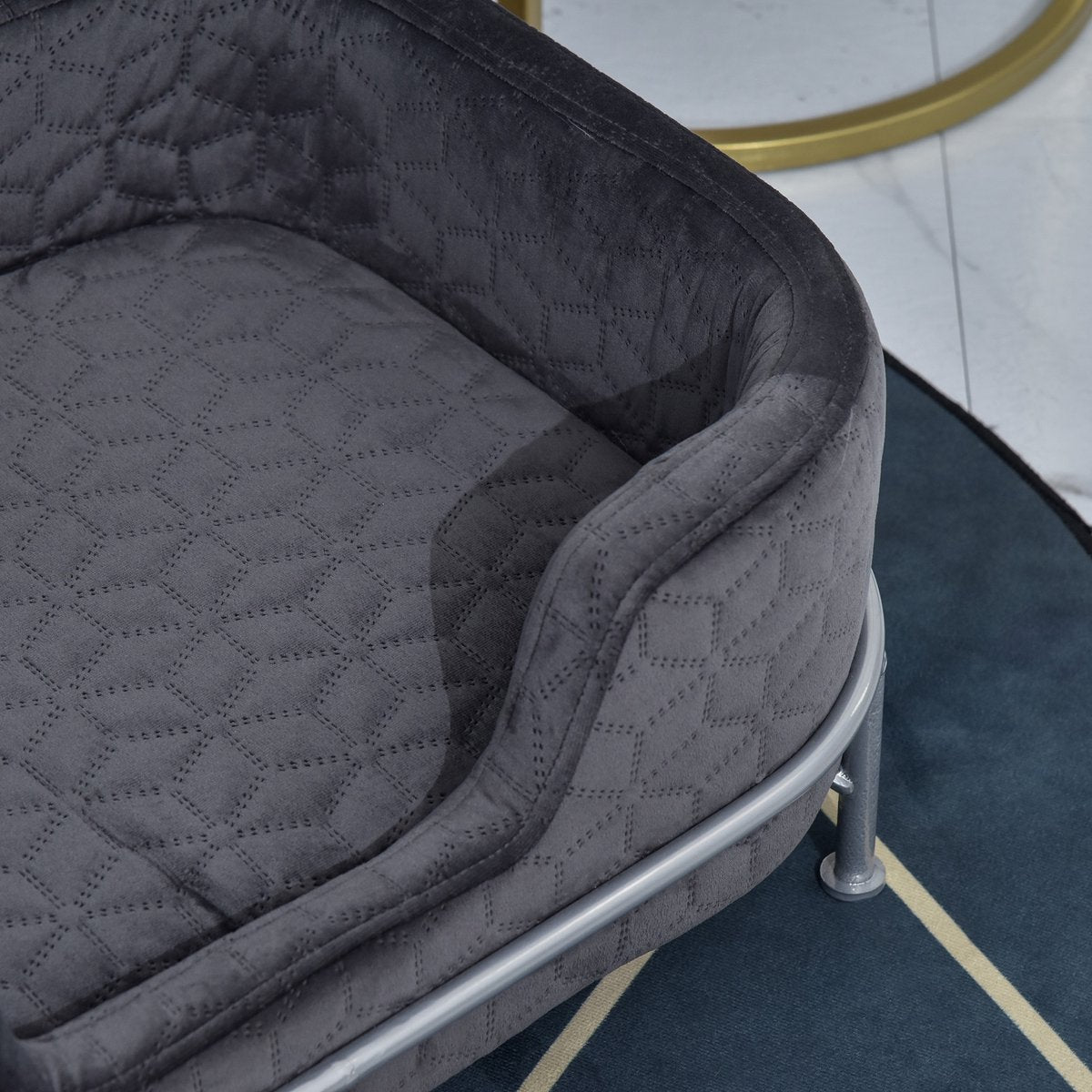  PawHut Hondenbank Met Rugleuning Huisdierenbank Met Metalen Poten Hondenbed Kattenbank D04-157