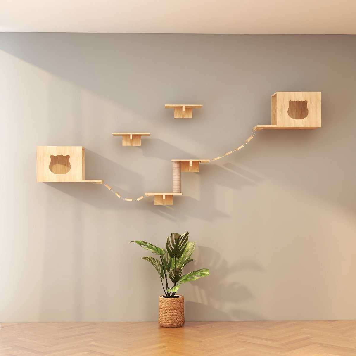  Katten Klimwand |2 Ladders Krabpaal En 2 Huisjes | Kat Klimmuur | Huisdieren | Vermaak Voor Katten