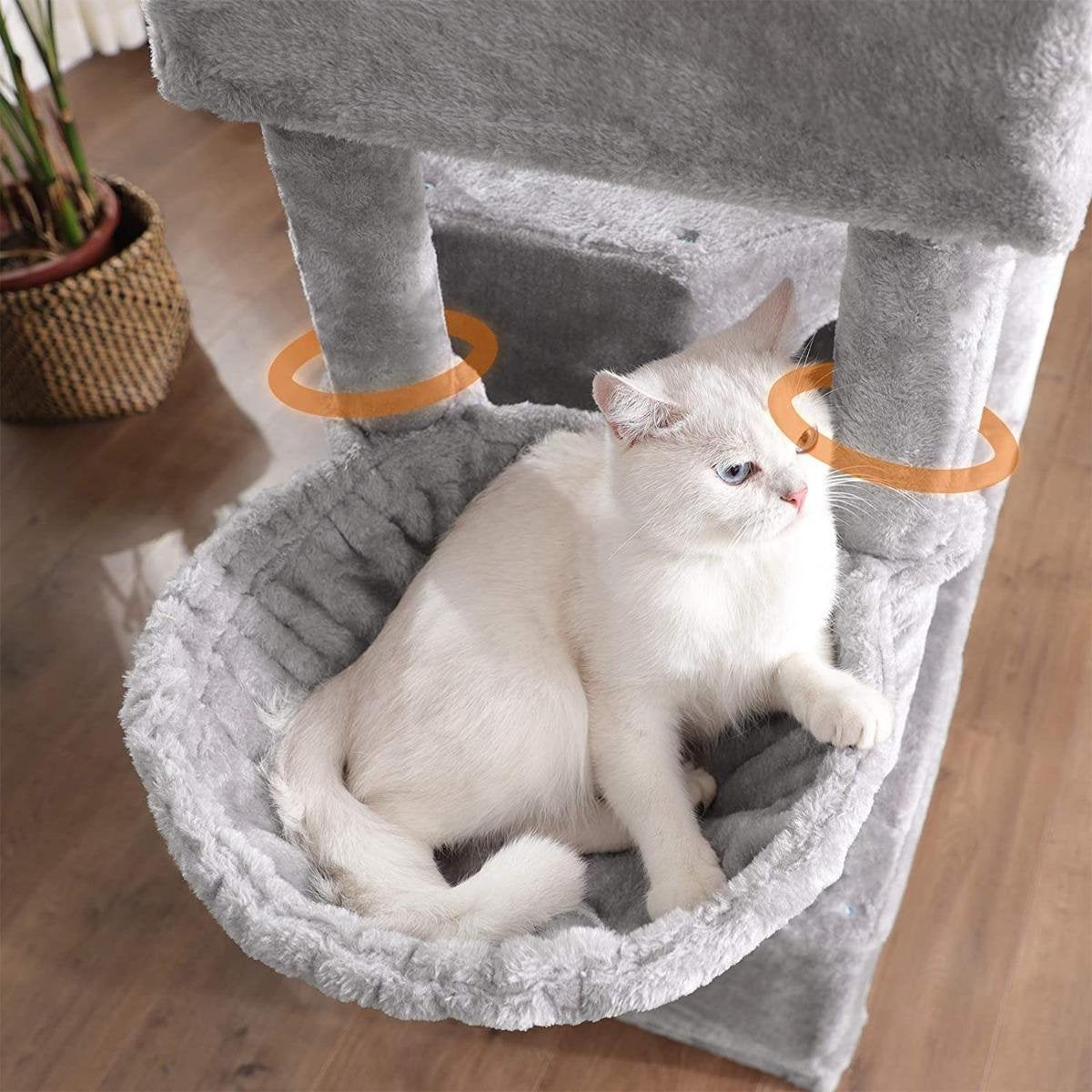  Songmics Kattenboom Groot, Met 3 Kattengrotten - Grijs - Sisal