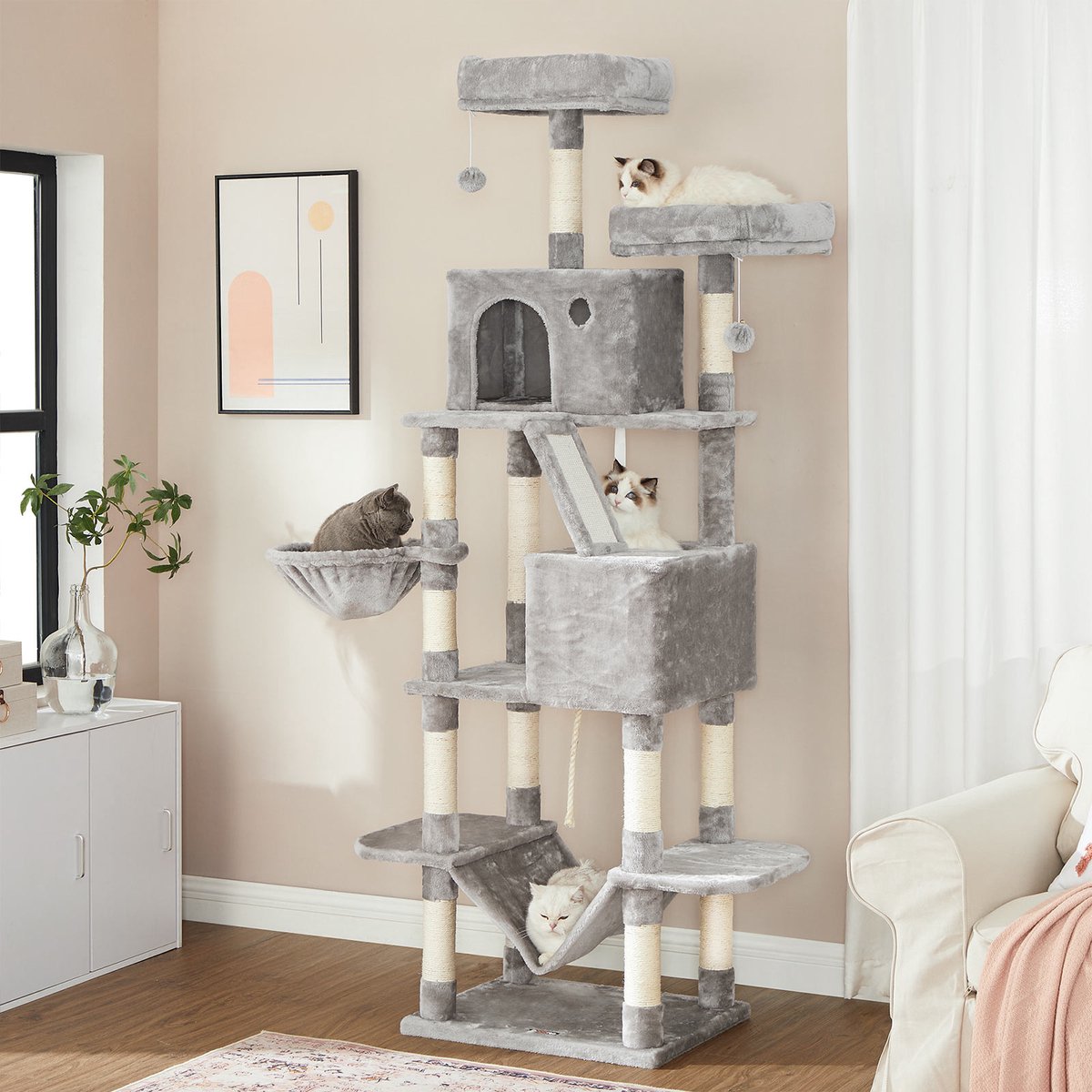  Signature Home Extra XXl Krabpaal - Krabpaal Lichtgrijs - Kattenboom - 206cm