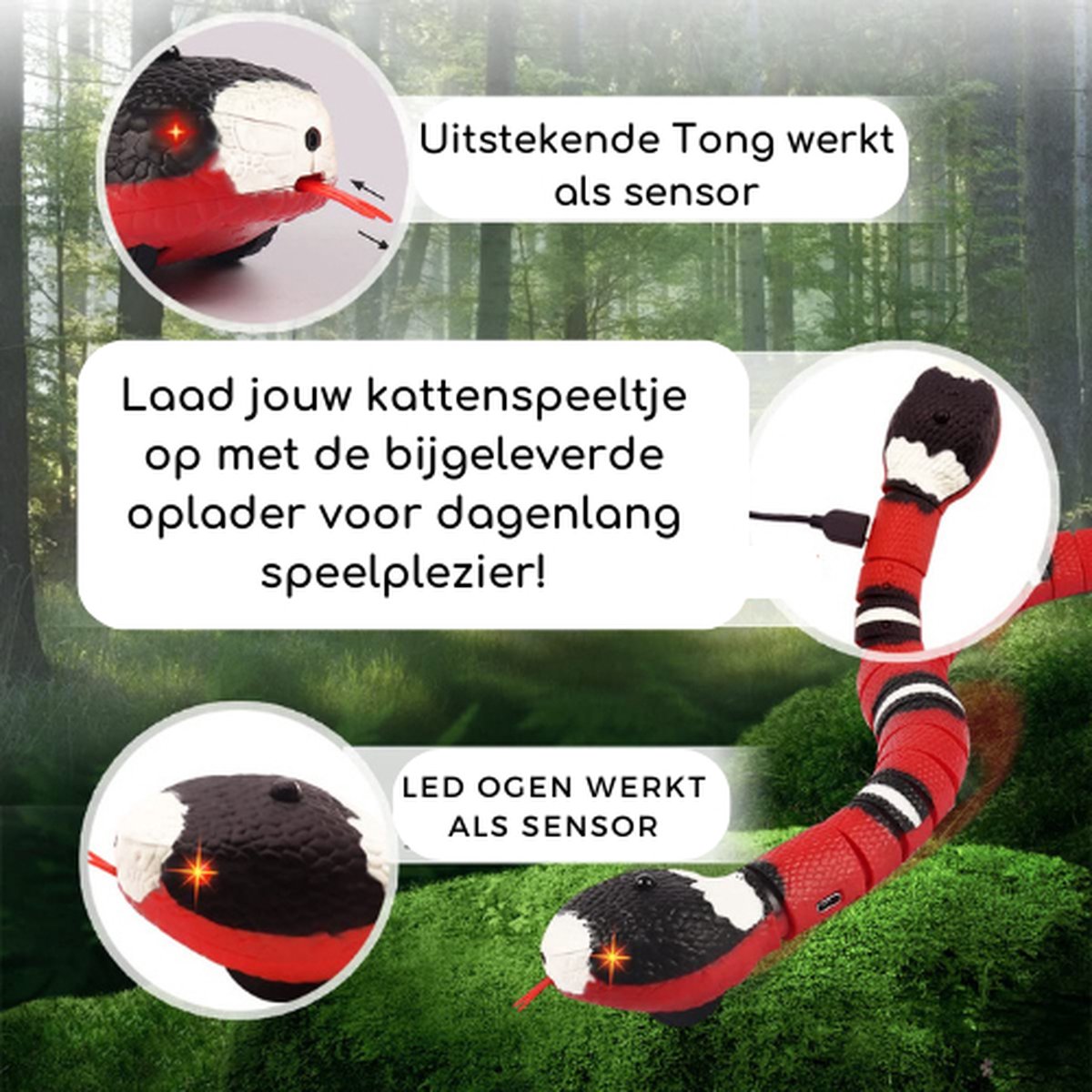  Otiume Interactief Kattenspeeltje - Kattenspeelgoed - Bewegende Slang Speelgoed - USB Oplaadbaar - Rood