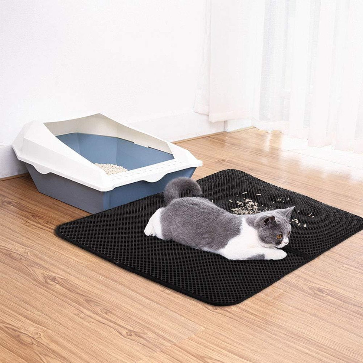  Lavida Home - Kattenbakmat - Grit Opvanger - 45 X 60 Cm - Dubbele Laag &amp; Waterdicht - Katten Mat - Katten Mat Met Opvangruimte Voor Grit - Katten Mat - Kat Benodigdheden - Kitten - Gritmat Voor Poes - Grijs