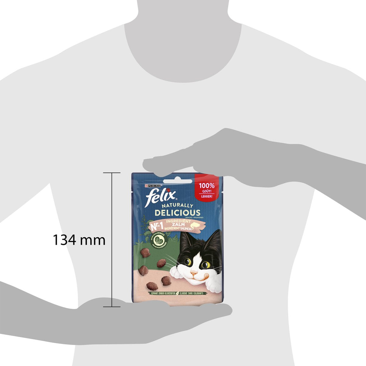  Felix Naturally Delicious Zalm &amp; Spinazie - Kattensnacks - 8 X 50g