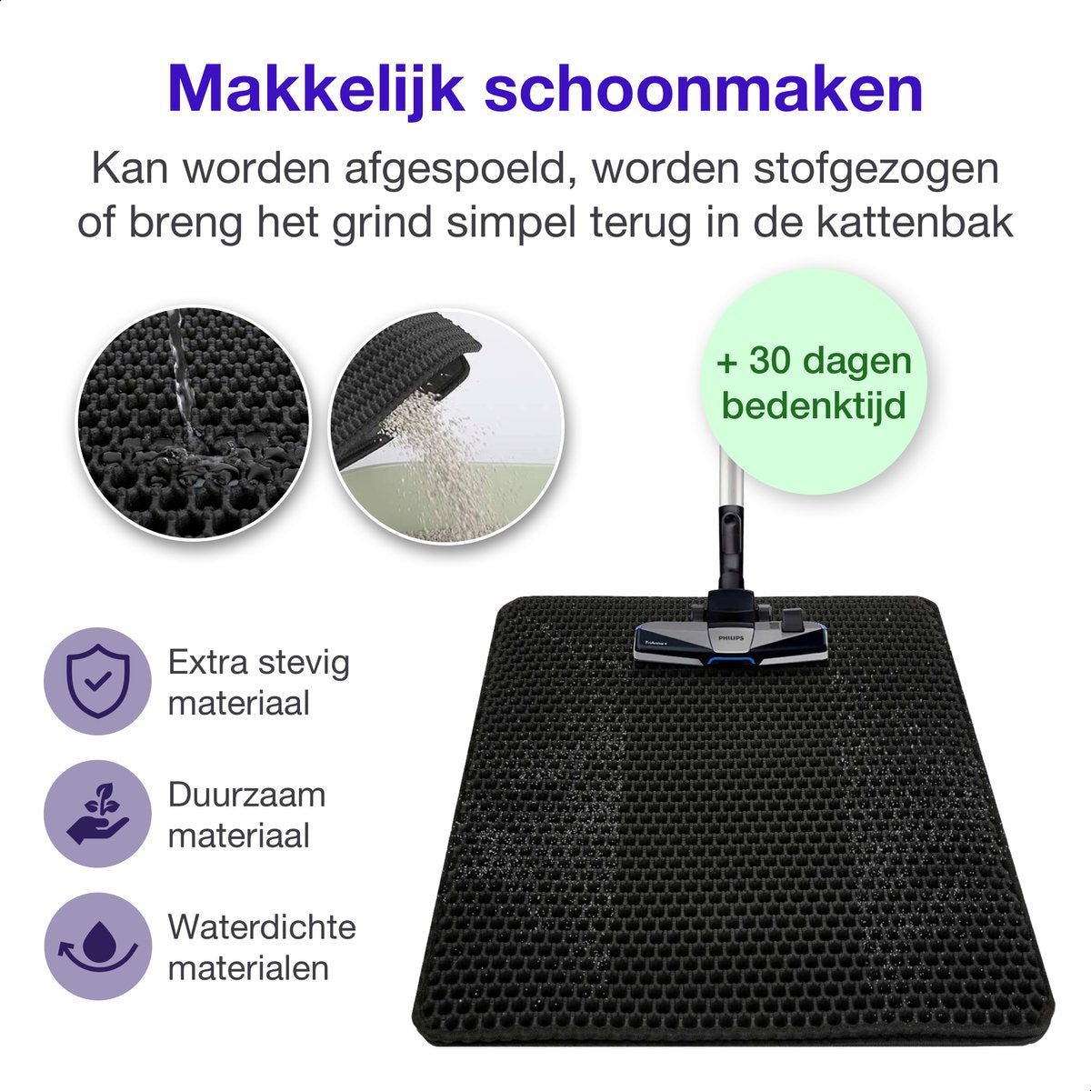  SIMU Lifestyle - Kattenbakmat - Grit Opvanger - Dubbele Laag - Waterdicht - Zwart - 50x40 Cm