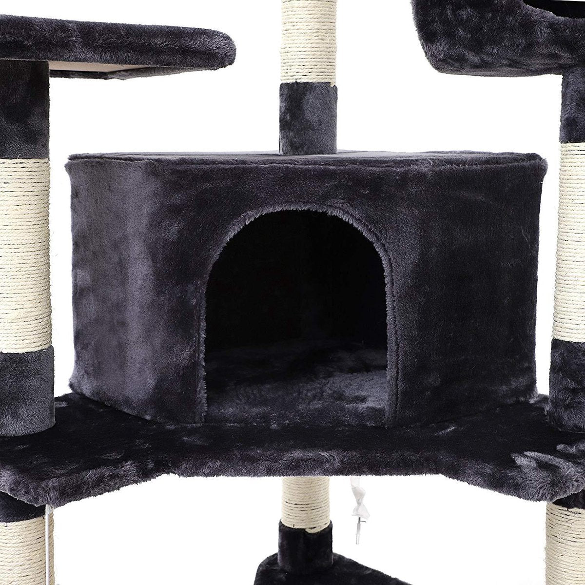  XXL Luxe Katten Krappaal Met Hangmat &amp; Kattenhuisjes - Activity Center - Grote Krappaal Klimpaal - 165 CM Hoog - Grijs/Zwart