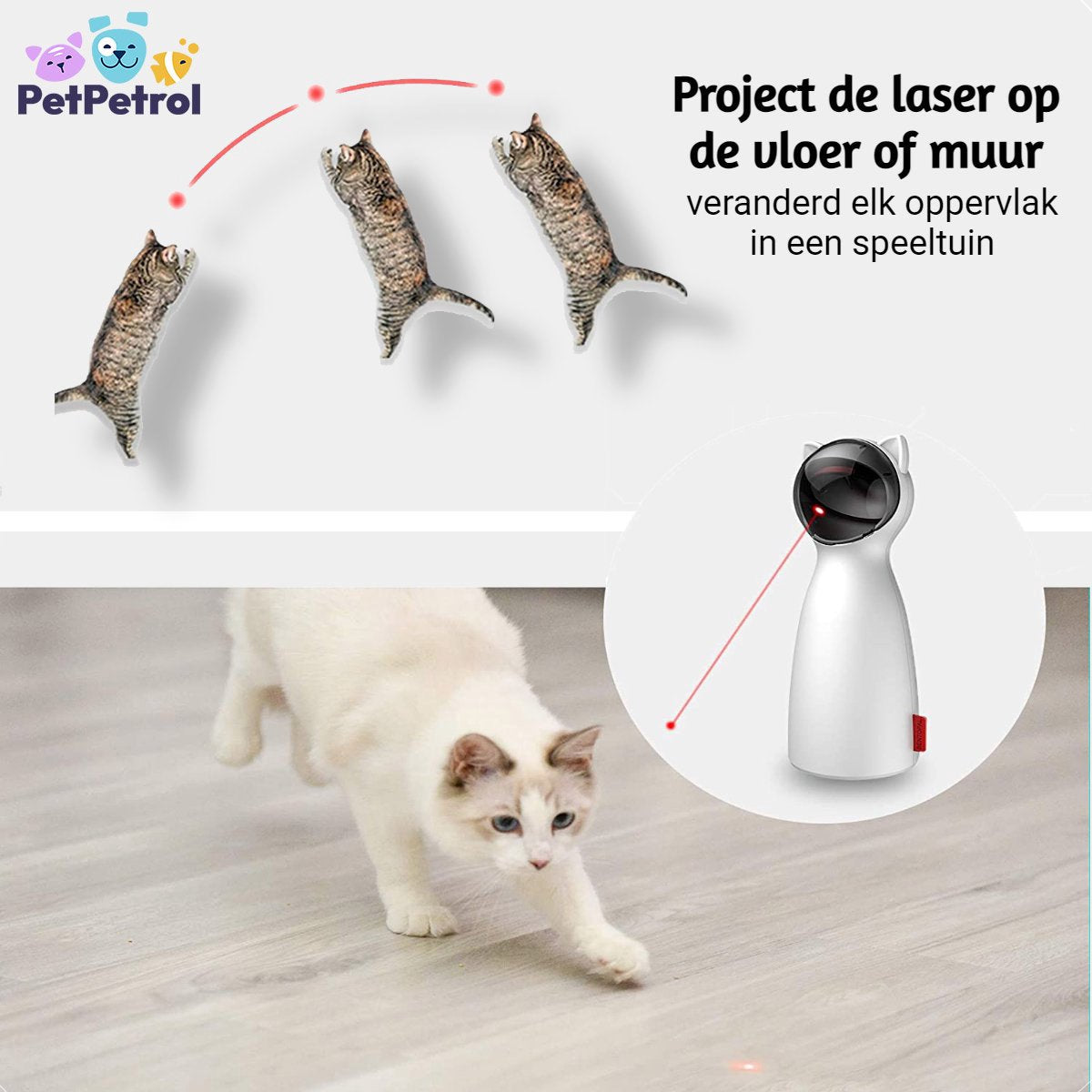  PetPetrol Automatisch Kattenspeeltje – Laser – Kattenlaser - Intelligent Interactief Voor Katten – Laser Kat – 9 Verschillende Standen – Incl. Oplaadkabel – Geruisloze Motor