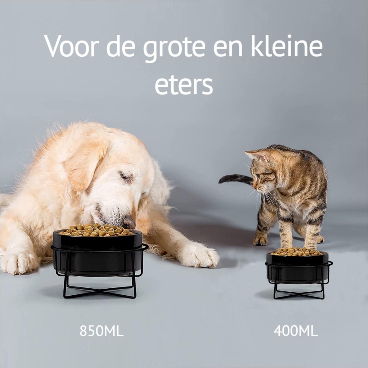  GIZMO 2x Voerbak Kat - 400 Ml - Groen - Keramische Drink- &amp; Voerbakken Met Standaard - 13 Cm - 2 Stuks