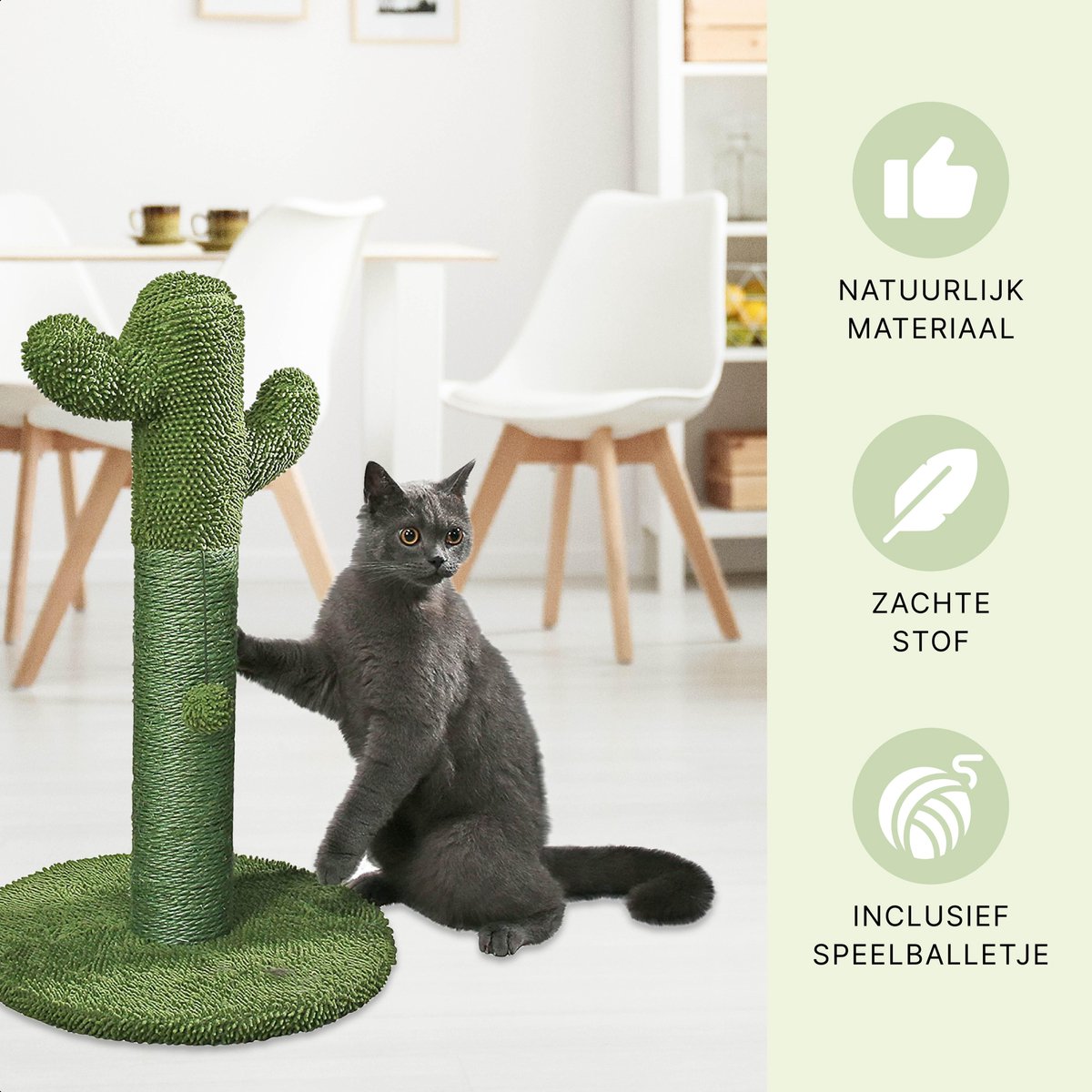  Krabpaal Voor Katten - Cactus - Met Kattenspeeltje - H 65 Cm