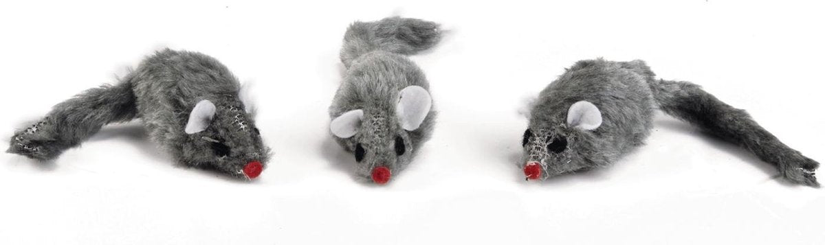 Beeztees Plush Muisje Grijs - Zakje 3st 5 Cm