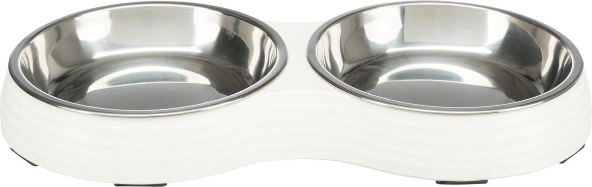 Merkloos Trixie Voerbak Kat Dubbel Melamine / Rvs Wit 2x200 Ml 27x14x3 Cm