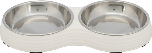 Merkloos Trixie Voerbak Kat Dubbel Melamine / Rvs Wit 2x200 Ml 27x14x3 Cm