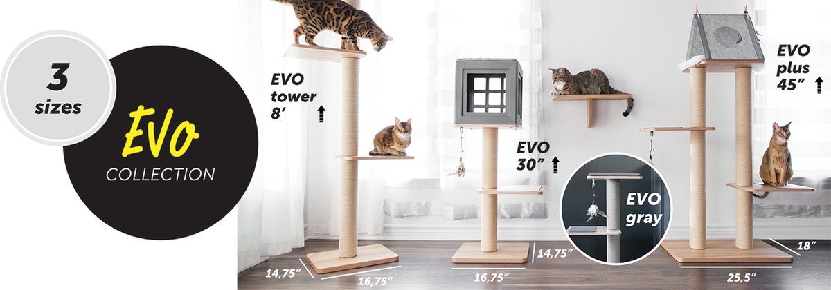  BeOneBreed Katt3 EVO Classic Natural – Krabpaal Voor Katten – Inclusief Memory Foam Kussen, Vilten Mat En Hangspeeltje – Gelamineerd Hout - Afmetingen 42,5 X 37,5 X 76 Cm