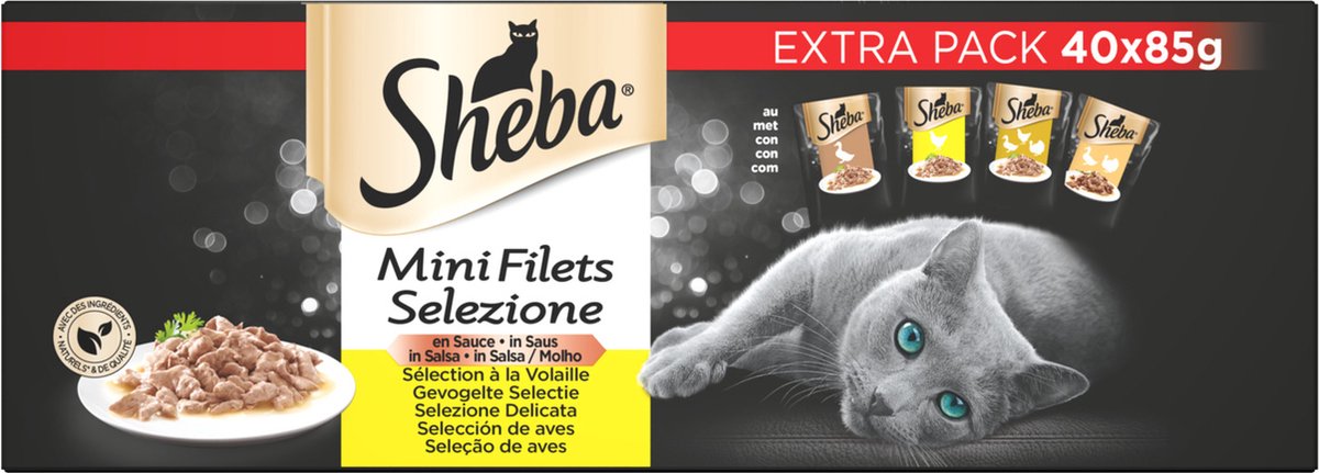  Sheba Mini Filets In Saus Kattenvoer Maaltijdzakjes Gevogelte 40 X 85 G