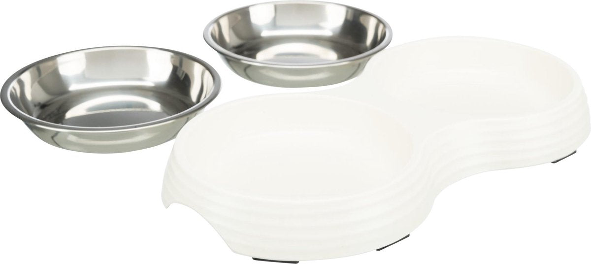 Merkloos Trixie Voerbak Kat Dubbel Melamine / Rvs Wit 2x200 Ml 27x14x3 Cm