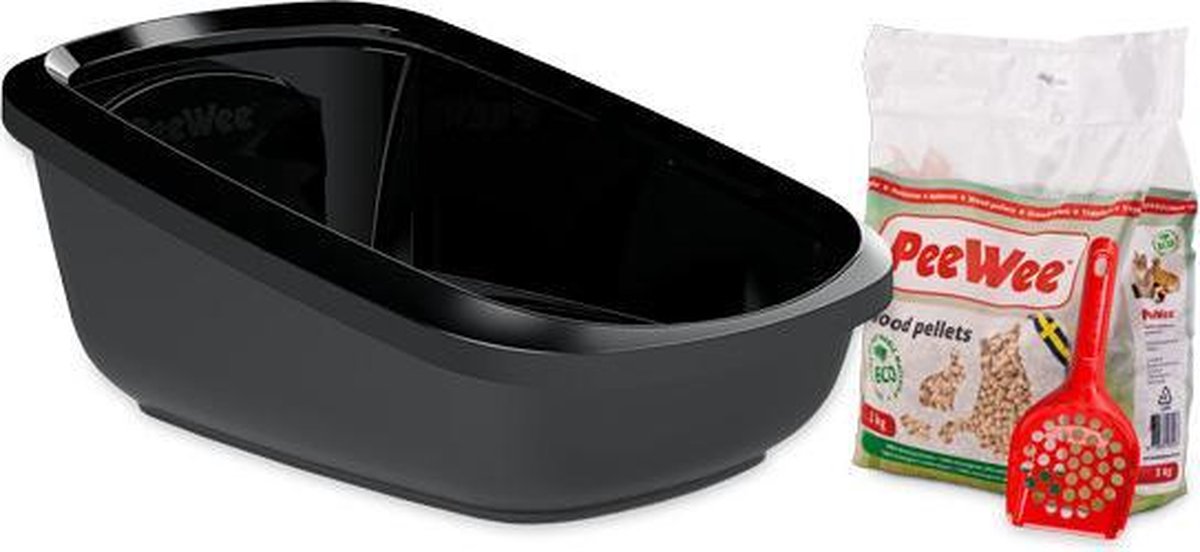  PeeWee EcoGranda XXL Kattenbak Startpakket Zwart/Antraciet - 66,5 X 48,5 X 28 Cm