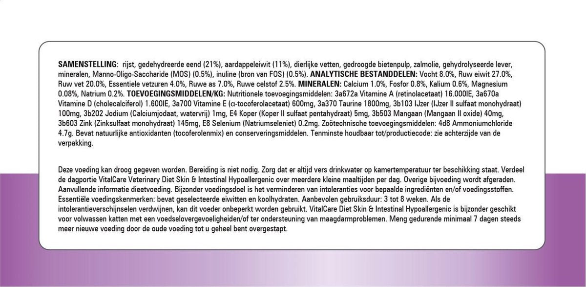  Prins VitalCare Diet Skin &amp; Intestinal Hypoallergeen Kattenvoer 1,5 Kg