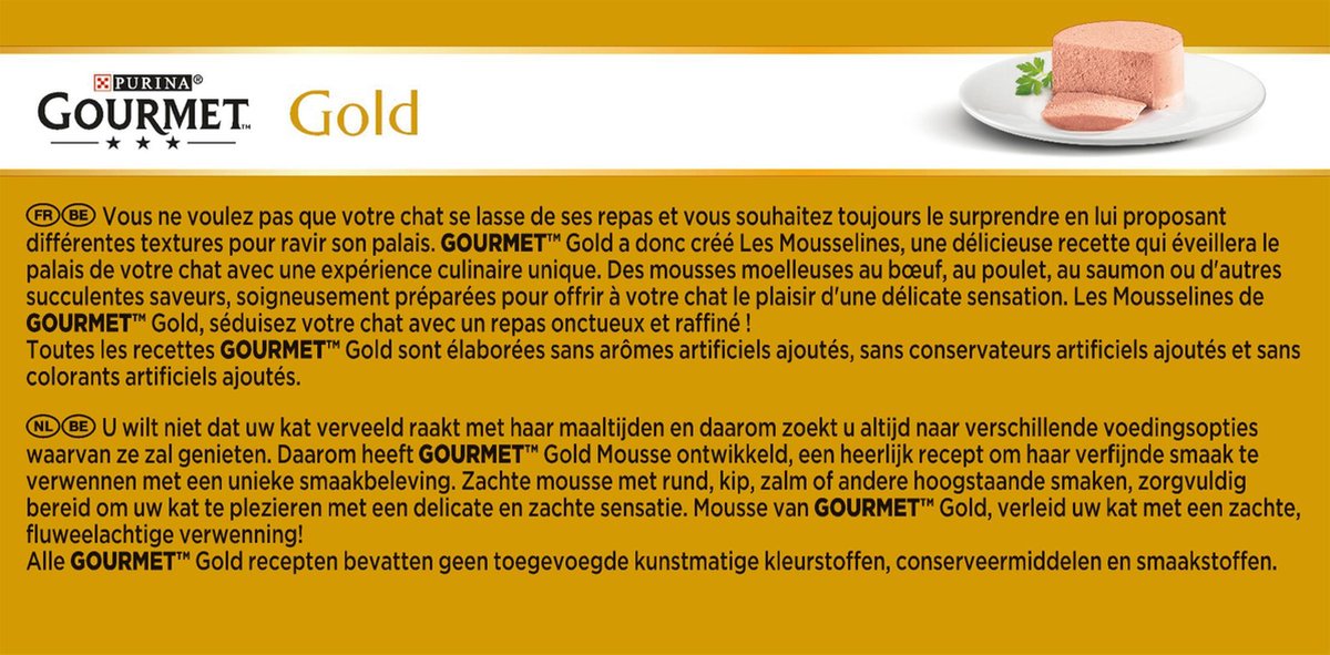  Gourmet Gold Mousse - Kattenvoer Natvoer - Met Tonijn, Lever, Kalkoen, Rund - 48 X 85 G