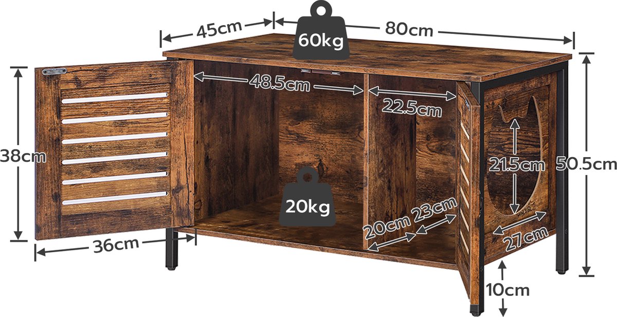  Be-Inspired® Kattenbak Huis – Kattenbakhuis – Kattenbak Ombouw – Kattenbakkast – Kattenmeubel – Kast Voor Kattenbak – Kattenbakhuisje – Kattenbak Cover Kattenbak Box – Houtlook
