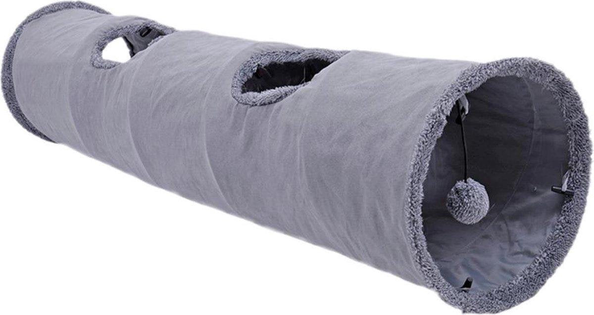  Fuzly Kattentunnel - Speeltunnel - Antraciet - Extra Stevig - Suede - 130cm X 30cm - Large