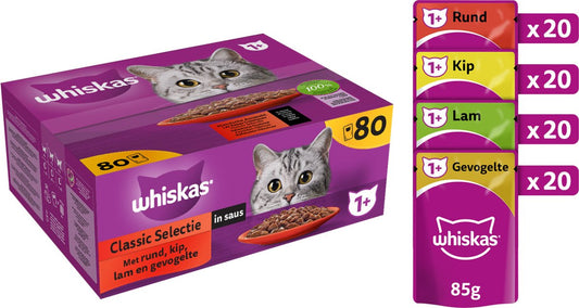  Whiskas 1+ Natvoer - Classic - Selectie In Saus - Maaltijdzakjes 80 X 85 G