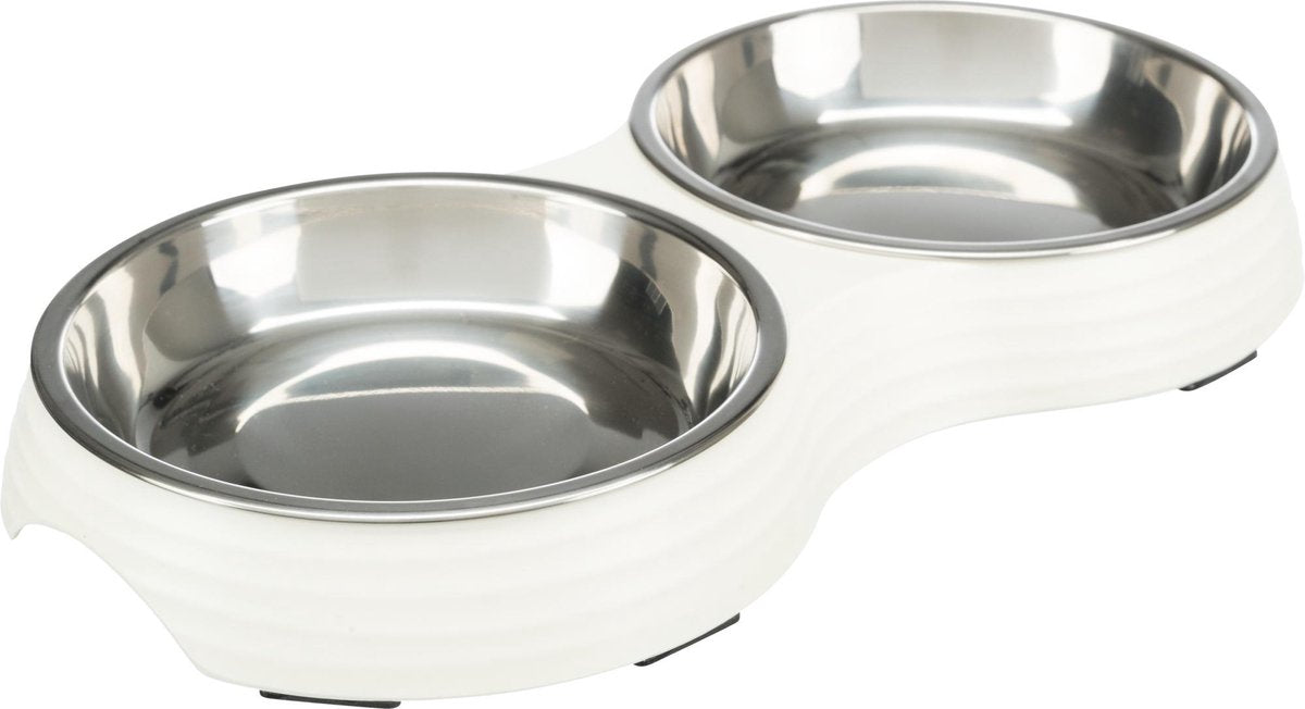 Merkloos Trixie Voerbak Kat Dubbel Melamine / Rvs Wit 2x200 Ml 27x14x3 Cm