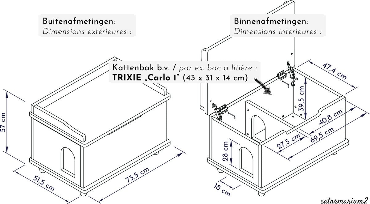  WONDERMAKE® Grote Kattenkast Houten Voor Kattenbak-box Kattentoilet, XL-kattenbak Dressoir Kastje, Designer Kattenhuis Met Kattenhol Kattenmand, Kasten Kast Voor Badkamer, 73,5 X 51,5 X 57 Cm, Wit