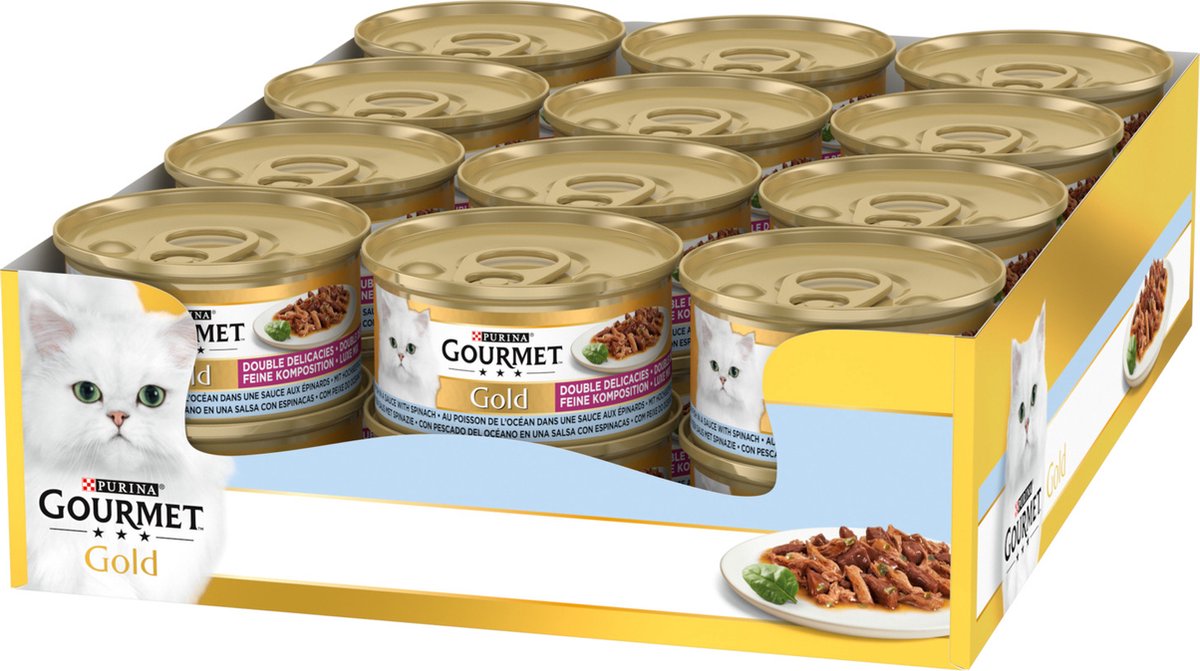  Gourmet Gold Luxe Mix - Kattenvoer Natvoer - Zeevis &amp; Spinazie - 24 X 85 Gr