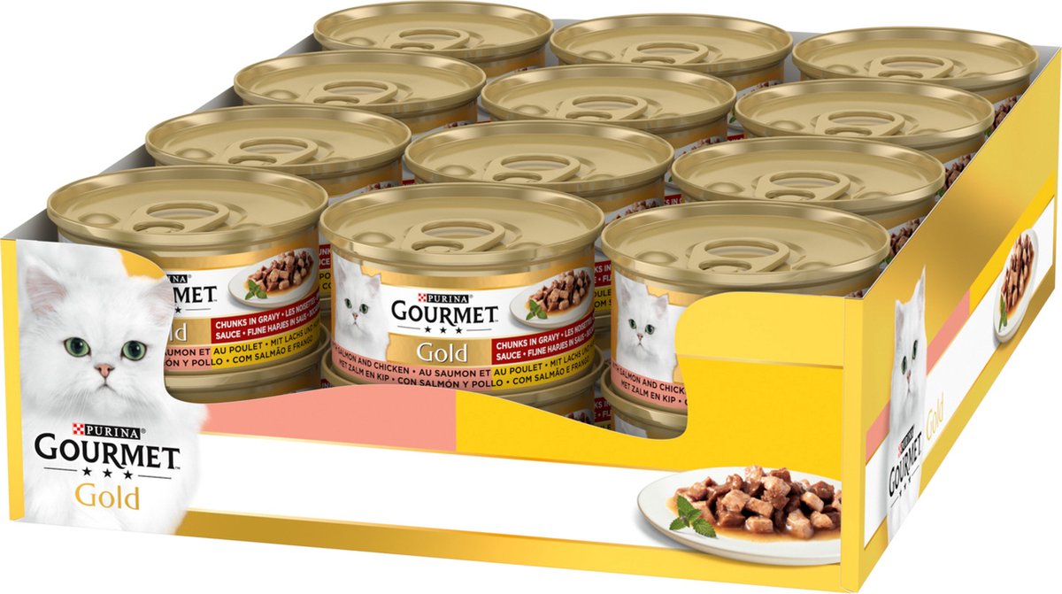  Gourmet Gold Fijne Hapjes - Kattenvoer Natvoer - Zalm &amp; Kip - 24 X 85 Gr