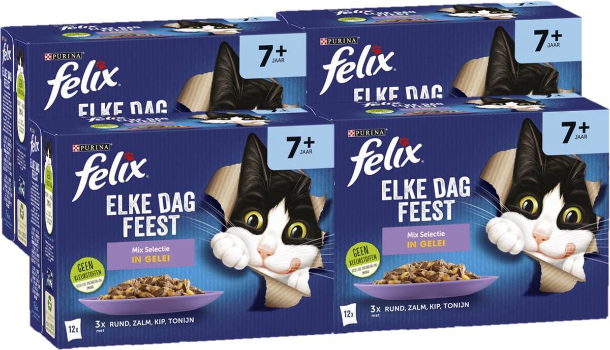  Felix Elke Dag Feest Mix Selectie In Gelei 7+ Senior - Katten Natvoer - 48 X 85g